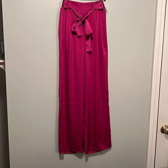 Women's Pink Elastic Waist Belted Pleated Wide Leg Pants NWT - Picture 1 of 9